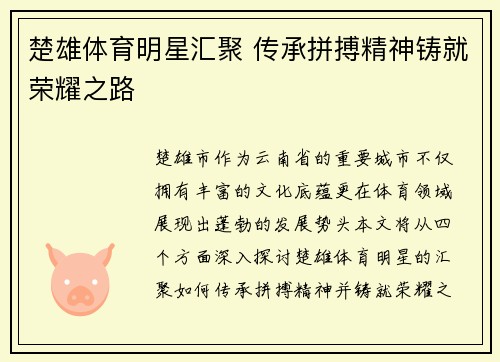 楚雄体育明星汇聚 传承拼搏精神铸就荣耀之路